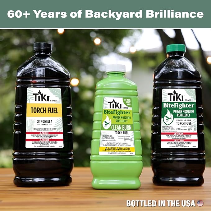 TIKI Citronella Torch Fuel - 1 Gallon (128 oz.), Easy Pour, Long-Lasting for Outdoor Torches & Table Torches, with Citronella & Lemongrass Oil, for Patio, Garden & Backyard Use (Pack of 4)