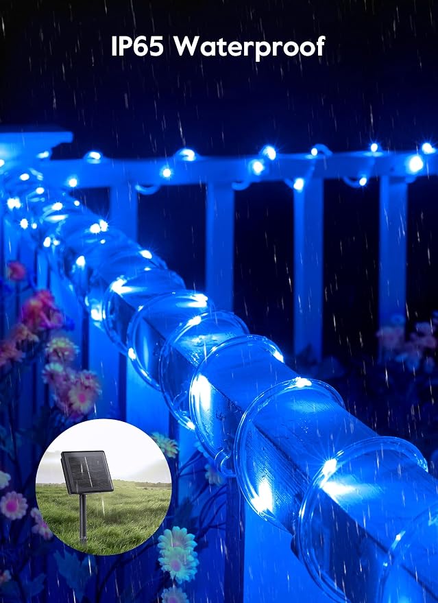 Brightown 2 Pack Total 78FT 200LED Solar Rope Lights, Blue | IP65 Waterproof Solar Fairy Lights with 8 Lighting Modes, Outdoor String Lights for Party Garden Yard Holiday Tree Decoration