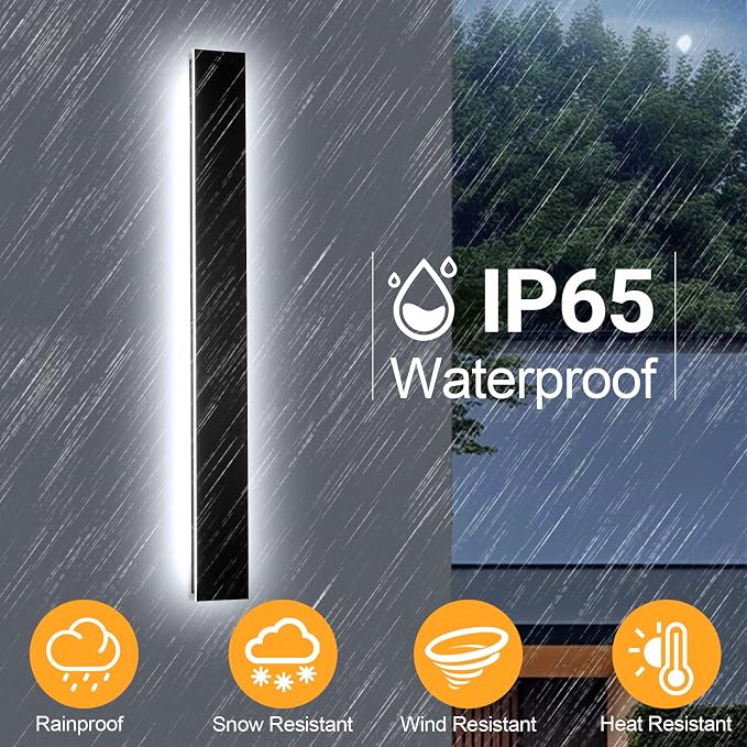 59in Modern Outdoor Lights,Upgraded 4.72in Wide Exterior Light Fixtures Wall Mount,IP65 Waterproof Dimmable Black Modern Porch Lights Wall Sconce,LED Long Linear Outside Lighting for Garage,Front Door