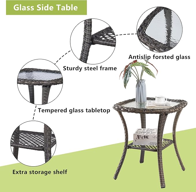 Rilyson Outdoor Patio Furniture Set - Weather Resistant Wicker,High Back,6 inch Cushions,3 Piece Patio Bistro Set with Swivel Rocker Chairs and Side Table for Deck Porch Yard,Mixed Grey/Blue