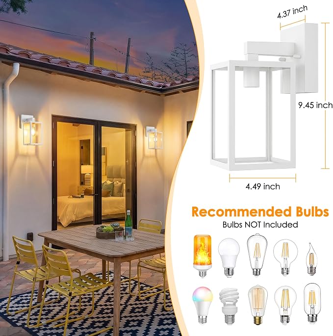 MATAMEYE Outdoor Wall Lantern, Waterproof Exterior Wall Sconce Light Fixture, White Front Door Lamp, Anti-Rust E26 Socket Porch Lighting