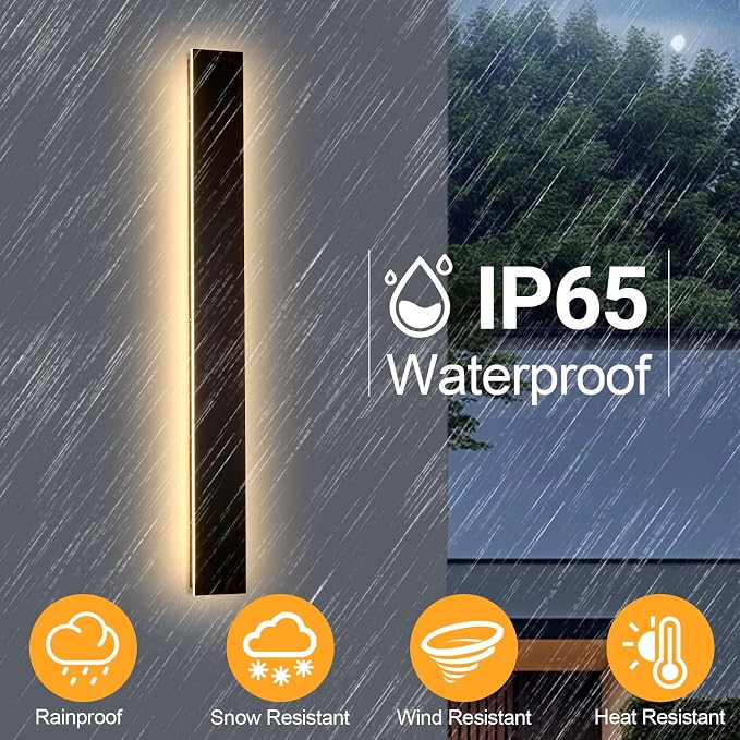 AioTio 47.2in 2pcs Modern Outdoor Wall Light for House, Black Upgraded 4.72in Wide 3000K Waterproof IP65 Porch Lights Wall Sconce,Long LED Linear Outside Exterior Lighting Fixtures for Garage,Patio