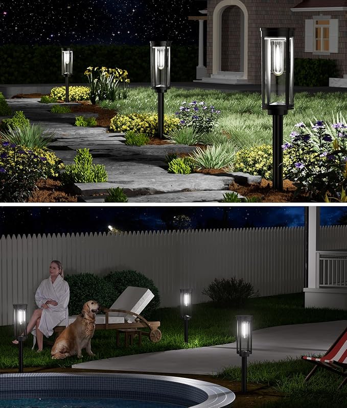 NEWMESSI 4 Pack Solar Pathway Lights Outdoor, Modern Super Brightness LED Path IP65 Waterproof Garden Lights Solar Powered Landscape Lighting for Outside Yard Garden Driveway Walkway