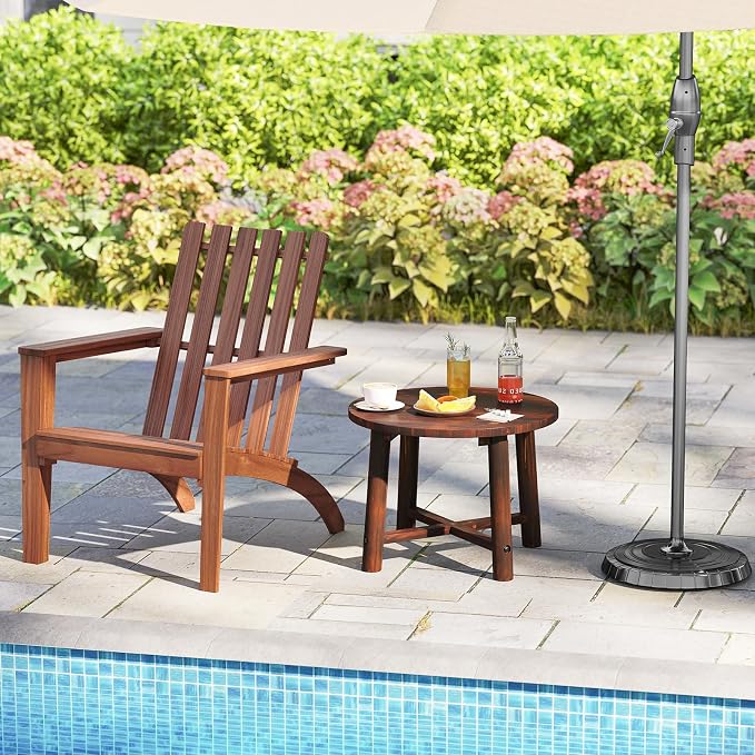 HAPPYGRILL Outdoor Wood Side Table, Round Patio End Table Coffee Table for Garden, Deck, Poolside & Indoor (2)