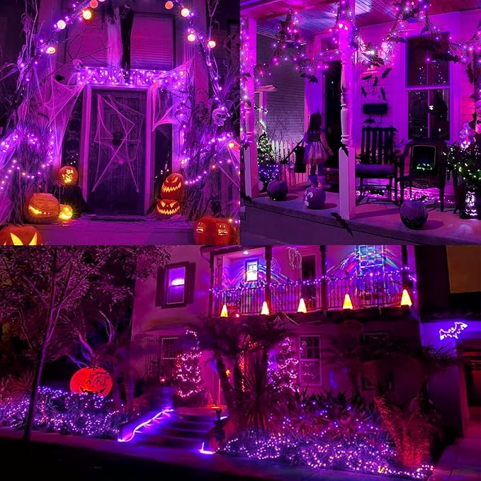 Halloween Purple String Lights Outdoor 33Ft 100LED Battery Operated Fairy Lights with Waterproof Remote Timer for Hanging Garden Party Holiday Decor
