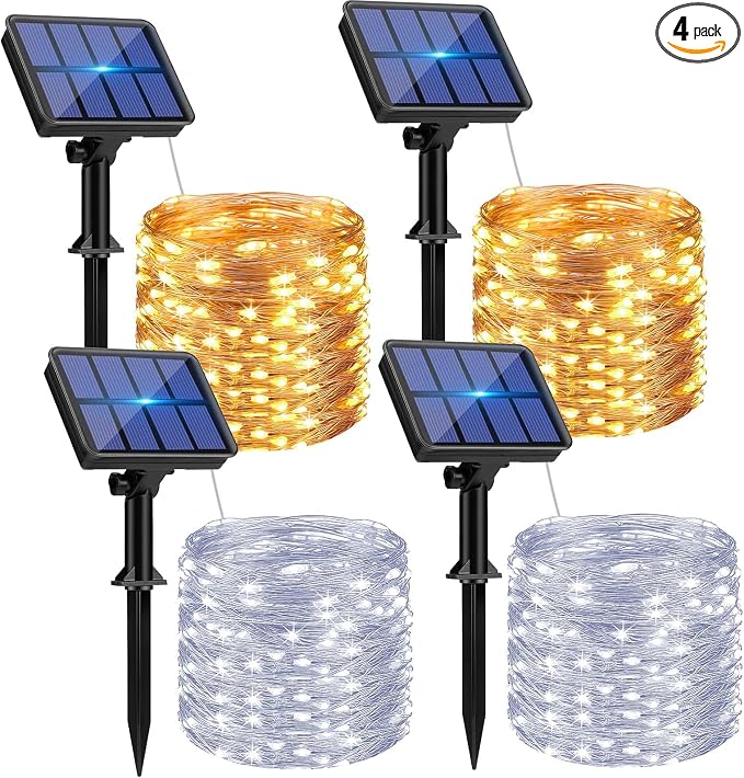 btfarm 4 Pack Solar String Lights Outdoor - 320LED 132FT Solar Fairy Lights Outside Waterproof 8 Modes, Copper Wire Solar Powered Twinkling Lights for Tree Garden Christmas Wedding Party Decoration