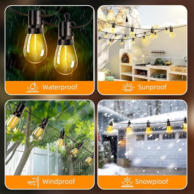 Outdoor Patio String Lights 150ft: S14 LED Shatterproof Bulbs 3 Modes Button Control - Waterproof Connectable Hanging Lights - Garden Backyard Yard Gazebo Porch Party Decorative