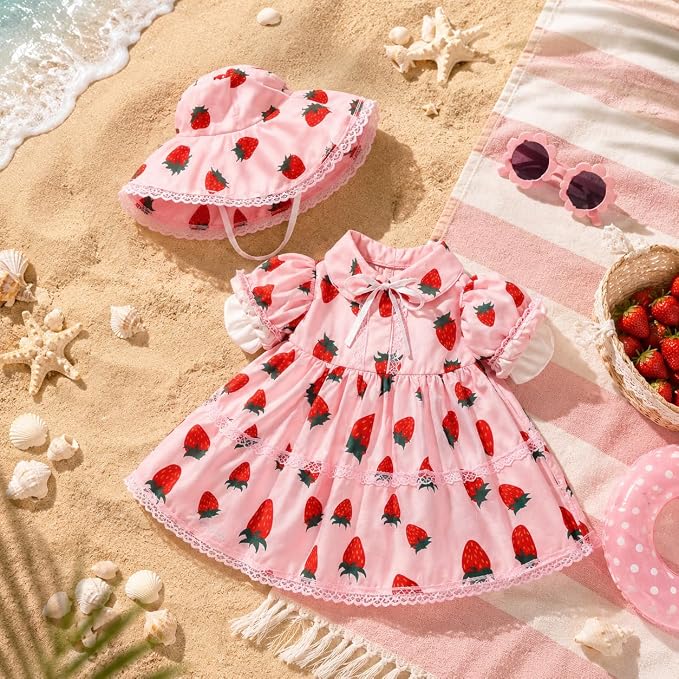 23-Inch Porch Goose Outfit for Spring Summer, Strawberry Dress with Matching Hat, Fits Cement & Plastic Goose Statues, Outdoor Lawn Decor