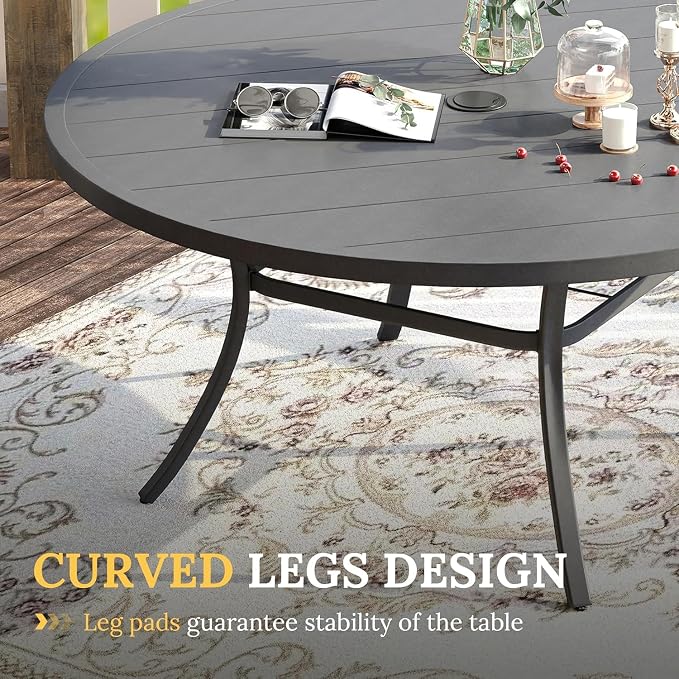 VICLLAX 9 Pieces Patio Dining Set for 8-Outdoor Furniture Includes 60" Round Outdoor Table and Swivel Padded Chairs, Grey Tabletop and Fabric