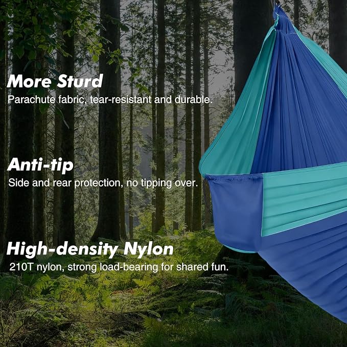 Adult Double Camping Hammock, 10ft x 6.5ft (300x200cm), Orange and Gray, 210T Nylon, 500 Lbs Weight Capacity, Portable with Storage Bag, d-Rings & Wide Straps, Breathable & Durable for Outdoor, Campin