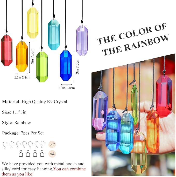 7pcs Crystal Suncatcher Prisms 3'' Sun Catchers Indoor Window | Rainbow Prism Crystals Hanging Suncatchers for Window Home Garden Decor,Glass Ornaments For Mother's Day Tree Decoration Gift