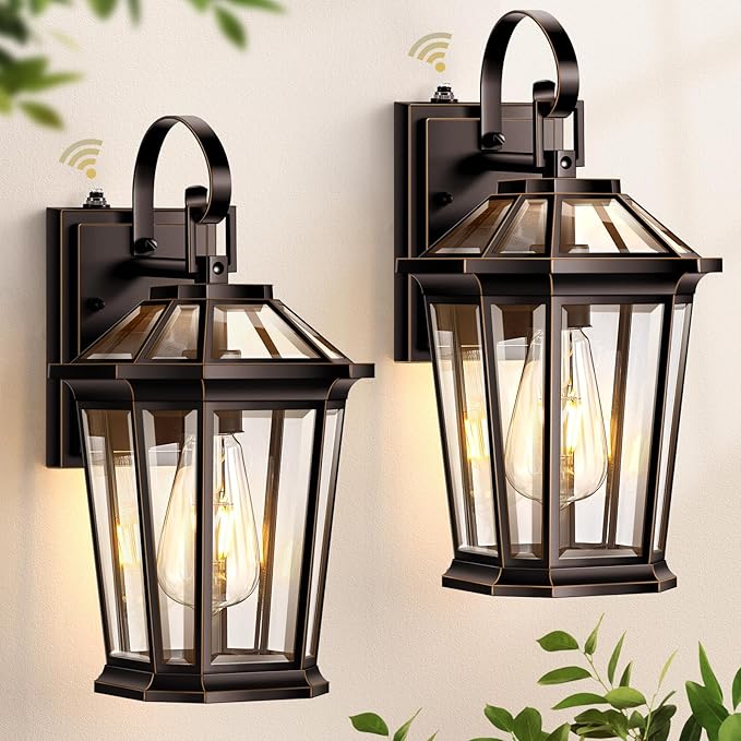 VIANIS Outdoor Wall Lights, 2-Pack Dusk to Dawn Outdoor Lighting, Rustproof Exterior Lighting Fixtures, Farmhouse Oil-Rubbed Bronze Exterior Wall Light, Waterproof Porch Light Fixture with E26 Soket
