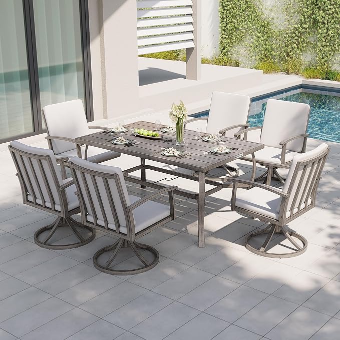 6-Person Outdoor Dining Table, Aluminum Rectangle 60"×36.2" Outdoor Dining Table with 2.2" Umbrella Hole, Rustproof Aluminum Patio Dining Table for 6, Grey