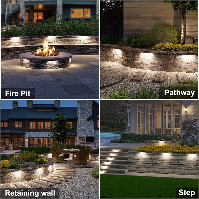 VOLISUN 7 Inch Retaining Wall Lights, 5000K Hardscape Lighting, 8 Pack | IP65 Waterproof, Cuttable Low Voltage Landscape Lighting, 12V Paver Lights, 3W Outdoor Step Lights, ETL