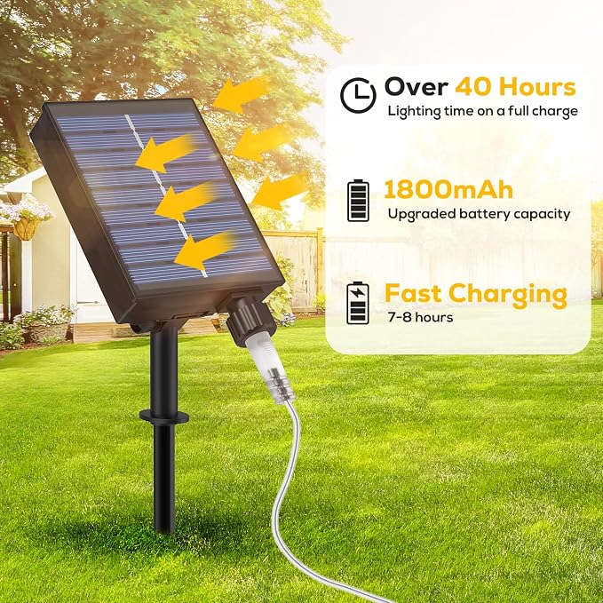 Halloween Decoration Solar Rope Lights 66FT 200LED 1800mAh -Purple & Orange | Type C & Solar, With Remote, Waterproof, Timing, 8 Modes, for Halloween Party Autumn Christmas Decoration