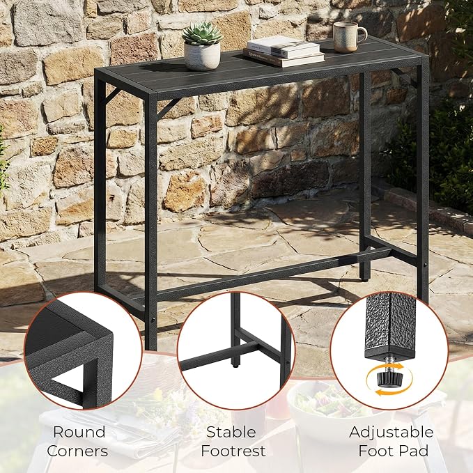 TLSUNNY Outdoor Bar Table, 47" Patio Counter Height Table, High Top Furniture w/HDPE Top, E-Coating & Hammer-Finish Frame, Adjustable Foot, All Weather for Hot Tub,Balcony,Poolside,Kitchen