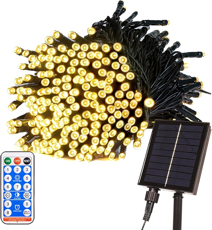 Solar String Lights for Outside,66FT 200 LEDs Solar Fairy Lights,IP65 Waterproof 8 Modes Remote Outdoor String Light for Patio Garden Backyard Tree Balcony Wedding Christmas,Warm White