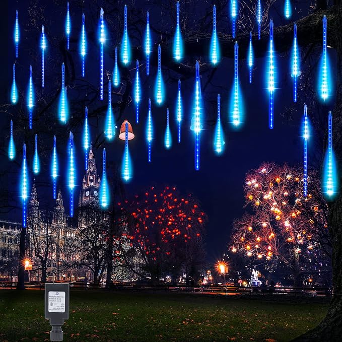 Meteor Shower Lights Outdoor, 16Inch 20 Tube 720 LED Icicle Christmas Light | Waterproof Meteor Christmas Light Outdoor, Hanging Falling Rain Light for Tree Bushes Holiday Party Christmas Decor, Blue