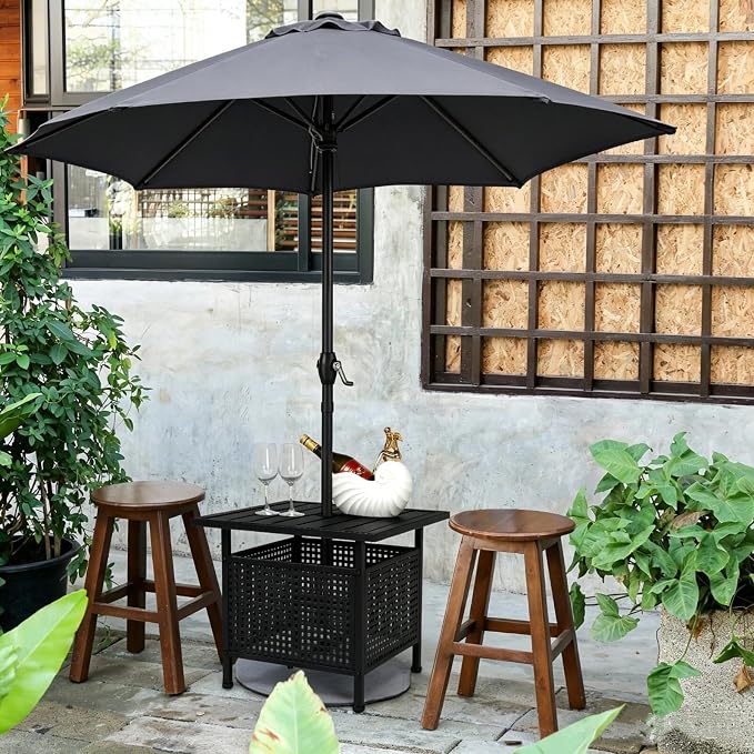 VINGLI Outdoor Side Table with 7.5ft Patio Umbrella, Small Patio Table with 1.57" Umbrella Hole, Adjustable Height & Angle Cantilever Umbrella for Garden, Backyard, Poolside (Table with Umbrella)