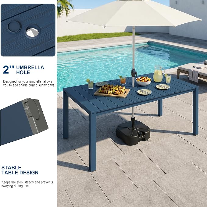 Domi HDPE Outdoor Dining Set, All-Weather 5 Piece Outdoor Dining Table Set with 2" Umbrella Hole, Outdoor Patio Dining Set for Garden, Poolside, Backyard, Deck, Blue