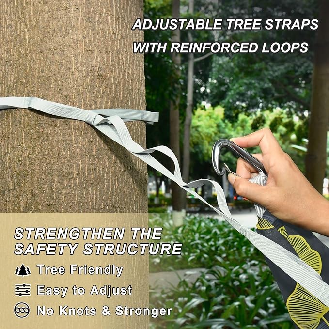 Camping Hammock Outdoor Hammocks for Outside Ginkgo Leaves Beach Trees Portable Lightweight with Pockets Tree Straps Indoor Small