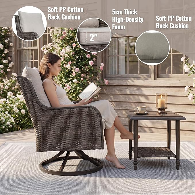 Swivel Patio Chairs Set of 2, High Back Outdoor Chairs, Wicker Patio Furniture with Cushions, Outdoor Furniture for Porch Backyard