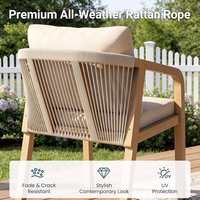 Wisteria Lane 6 Pieces Acacia Patio Dining Set for 6, Patio Dining Table and Chairs Set with Cushion, Modern Outdoor Dining Furniture Set for Garden Lawn Deck Backyard, Beige