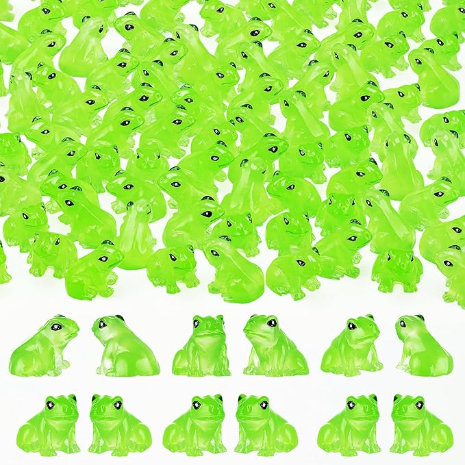 104PCS Luminous Mini Resin Frogs Green Frog Figurines Tiny Frogs for Micro | Cute Tiny Frogs Glow in The Dark, Micro Moss Landscape, Dollhoues, Terrarium Aquariums, Cake Decor, Hidden Games