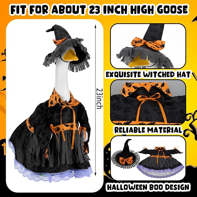Suzile Wizard Porch Goose Outfit Witch Party Geese Costume for 23" High Cement or Plastic Goose Clothes for Yard Lawn Outdoor Garden Patio Duck Statue Dresses Magical Wizard Holiday Party Decor