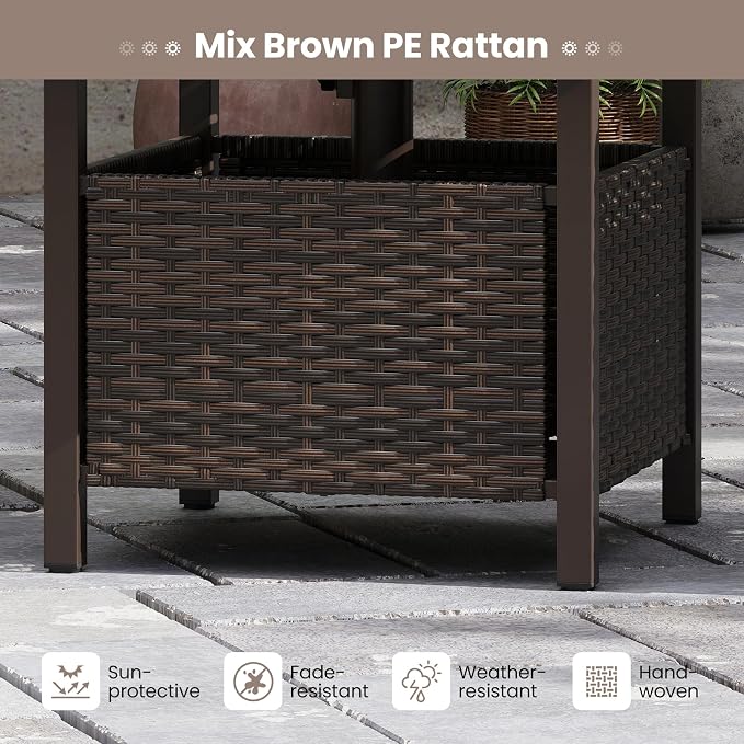 Tangkula Outdoor Side Table with 1.93" Umbrella Hole, All-Weather PE Wicker Patio Umbrella Table with Rustproof Frame for Garden, Deck and Poolside