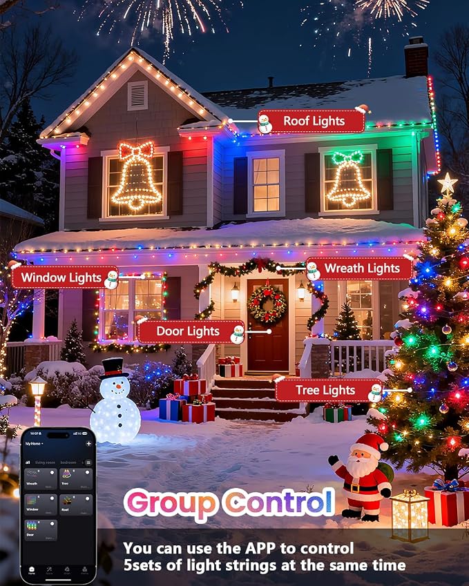 2Pack 400LED Smart Color Changing String Lights | 164FT App Controlled Halloween Lights, Waterproof RGB LED String Lights with Remote & Timer, Music Sync Multiple Modes Indoor Outdoor for Fall Decor