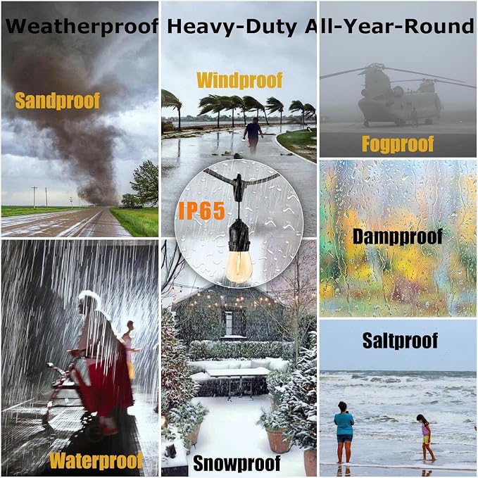 Outdoor Patio String Lights 100FT Waterproof IP65 Heavy Duty String Lights for Outside Lights for Yard with 30+2 Shatterproof 2200K LED Bulbs Connectable