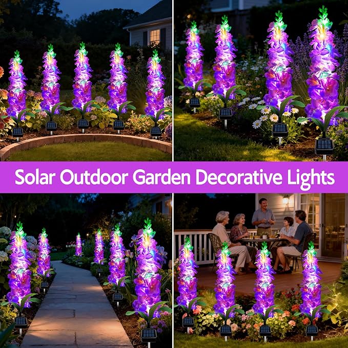 MRHEPHAESTUS Solar Garden Lights, Solar Purple Delphinium Flowers Lights 8 Pack 160 LEDs, Waterproof Outdoor Light Two Lighting Modes for Outside Wedding Party Garden Yard Patio Lawn Decor