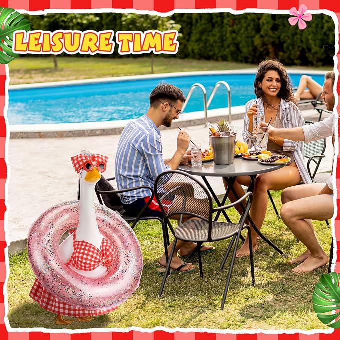 Bikini Porch Goose Outfits with Sunglasses and Swimming Tube for 23" Summer Goose Costume Garden Patio Statue Decor(Red Plaid)