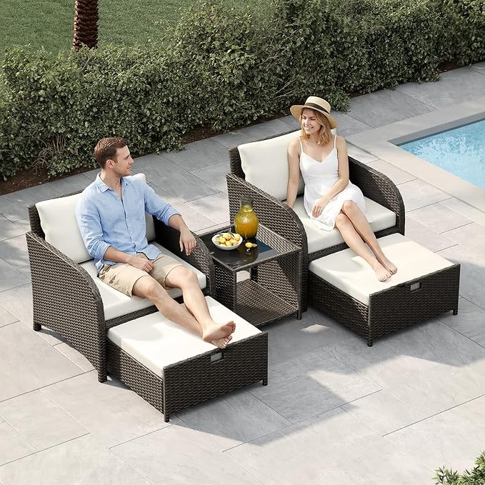 Garvee Balcony Furniture Patio Conversation Set, PE Wicker Rattan Outdoor Lounge Chairs with Soft Cushions for Porch