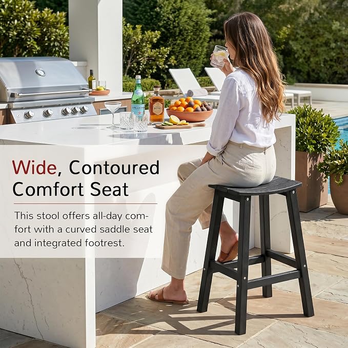 Stoog All-Weather Bar Stools Set of 4, 28" Outdoor Patio Barstools, Low Maintenance HIPS Furniture, Never Rots or Fades, for Kitchen Counter, Deck & Garden, Black