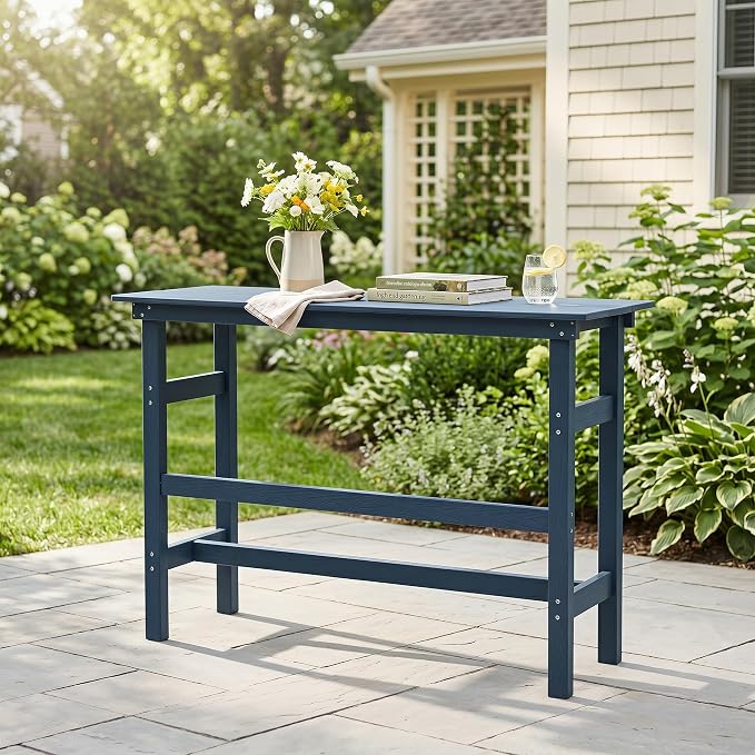 41.25" Outdoor Bar Table & Pub Table, Heavy Duty HDPE Console Table, Weather-Resistant Patio Console Tables, Modern Bar Height Table for Garden/Backyard/Deck/Pool/Outdoor Furniture, Blue