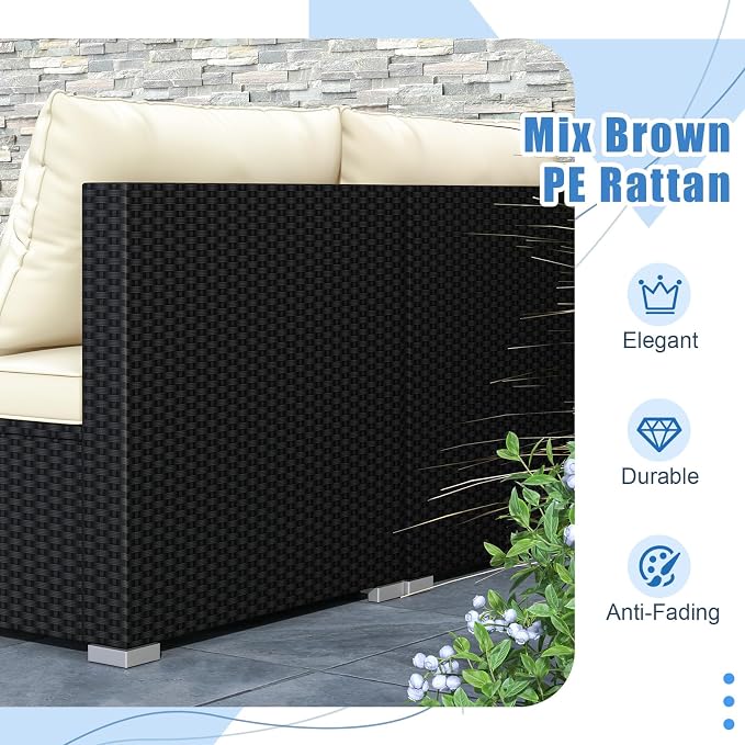 DORTALA 5 Piece Wicker Patio Furniture Set, PE Rattan Outdoor Sectional Conversation Set with Tempered Glass Coffee Table, 4 Chairs for Deck, Backyard, Poolside, Off White