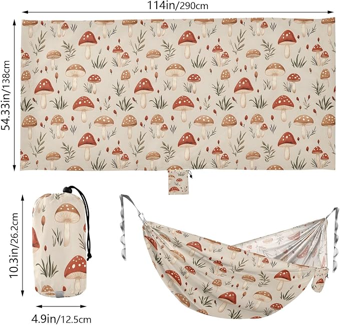 Camping Hammock Outdoor Hammocks for Outside Mushroom Oatmeal Color Beach Trees Portable Lightweight with Pockets Tree Straps Indoor