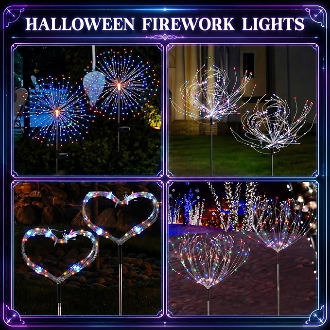 Tujoe 6 Pcs Christmas Solar Firework Stake Lights 180 LED 8 Modes Solar Waterproof LED Sparkler Lights Outdoor Decoration for Garden Patio Yard Pathway Walkway Lawn (Colorful)