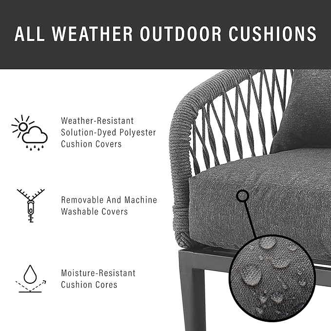 Crosley Furniture Dover 2-Piece Indoor Outdoor Chair Set, Patio Chairs for Conversation, Porch, Deck, Matte Black with Charcoal Cushions