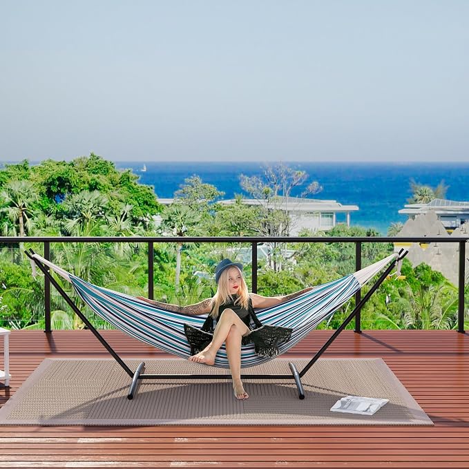 Extra Wide Hammock Chair with Stand, 500lbs Heavy Duty Steel Frame, Adjustable Height, Portable Folding Patio Swing for Outdoor, Backyard, Balcony, Camping – Includes Waterproof Carry Bag