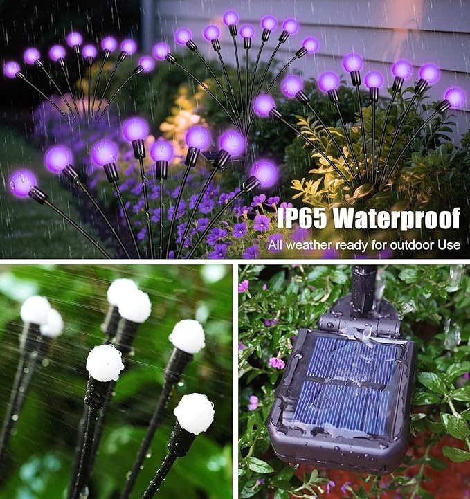 Solar Garden Lights Outdoor Waterproof, Swaying Firefly Light, Garden Decor | 6 Pack Solar Firefly Lights, Auto On/Off Decor for Yard, Patio, Pathway and Lawn, Gifts for Women, Christmas Decor (Purple)