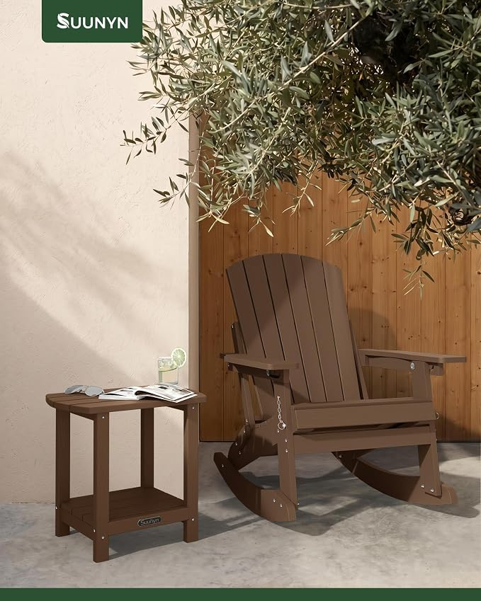 Outdoor Side Table, 2-Tier HDPE Small Outdoor Table, Adirondack Side Tables, Outside End Tables for Patio, Porch, Deck, Pool, Weather Resistant (Brown)