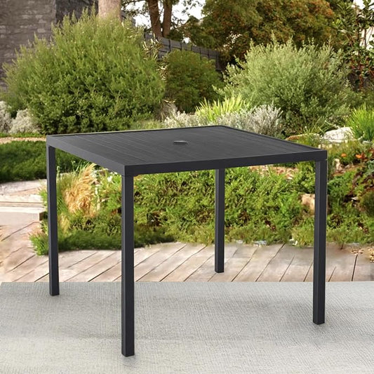 Square Outdoor Dining Table for 4, Metal Patio Dining Table with Umbrella Hole for Garden, Backyard and Deck, Black
