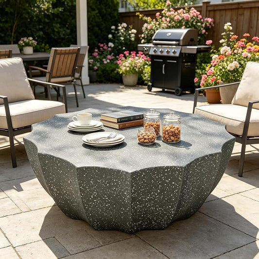 35.43" Concrete OutdoorTable,Modern Round Outdoor Coffee Table,Waterproof Stone Coffee Table for Patio for Terraces, Gardens, Backyards and Living Rooms (Grey, 35.43")