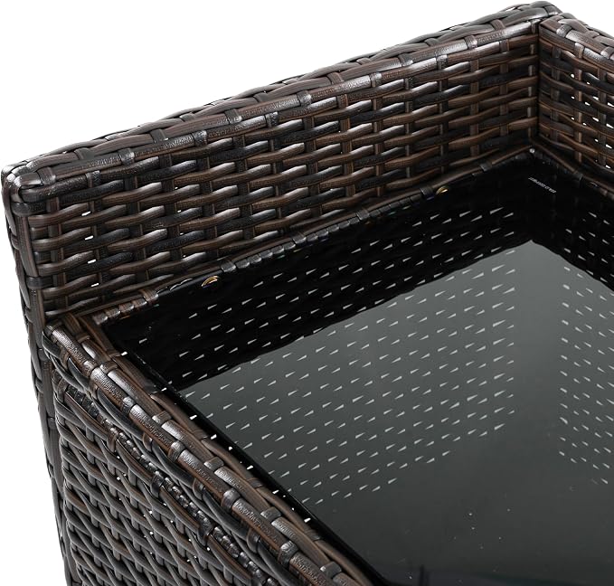 53.2"W Outdoor Weather-proof Rattan Storage Cabinet with Tempered Glass Desktop,Outdoor Wicker Bar Table with One Large Drawer & Adjustable Shelves for Patio, Backyard,Garden,Pool (Black+Brown#81)