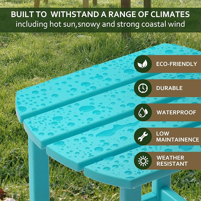TORVA Patio Adirondack Side Table, Outdoor End Tables All-Weather Resistant HDPE Humidity-Proof Long Time Use for Deck, Lawn,Garden, Porch, Backyard End Table(Lake Blue Color-1 Tier)