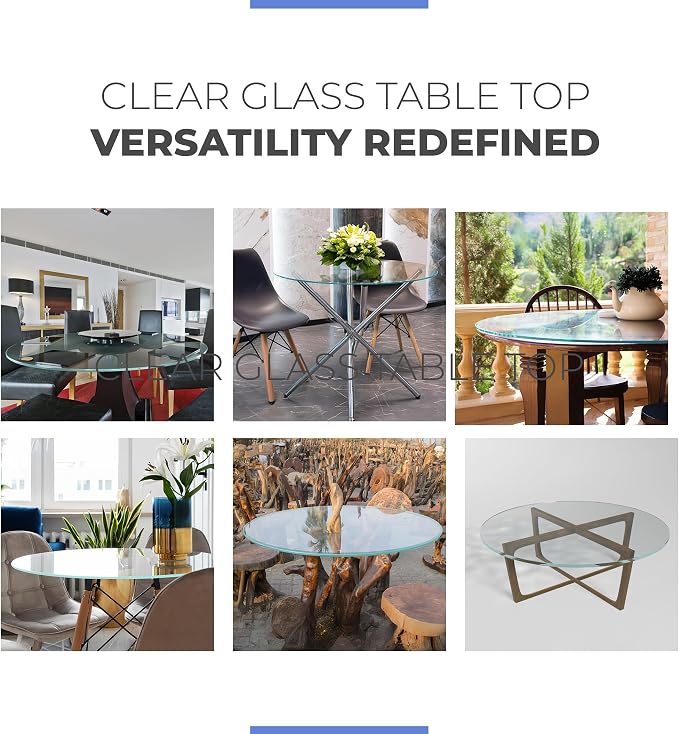 Clear Round Glass Table Top 3/8" Thick - Tempered Glass Table Top 36” - Replacement glass with Flat Polish Edge for Coffee Table, End Tables, and Dining Tables by Fab Glass and Mirror