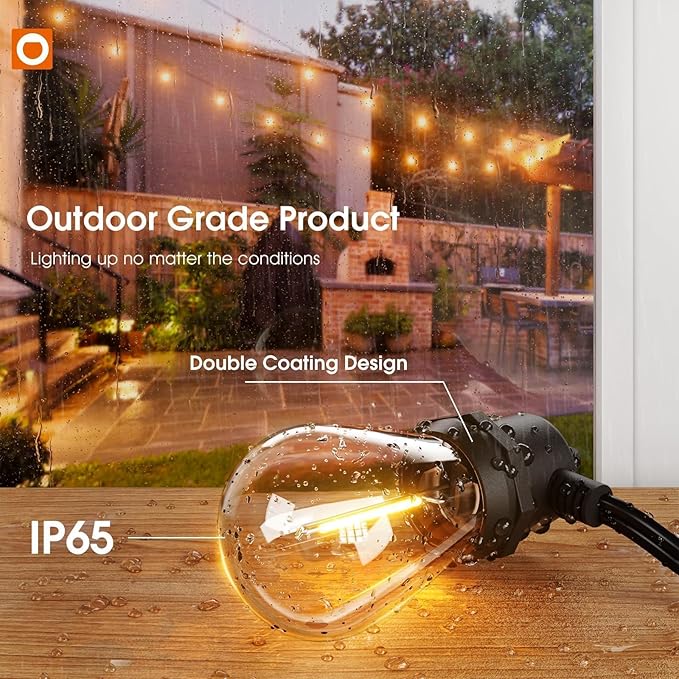 addlon 100FT Outdoor String Lights LED Waterproof Patio Lights with 32 Edison Dimmable Bulbs Shatterproof Hanging Lights for Outside Cafe Bistro Garden Balcony Porch Yard Gazebo Deck 2Packs*50FT